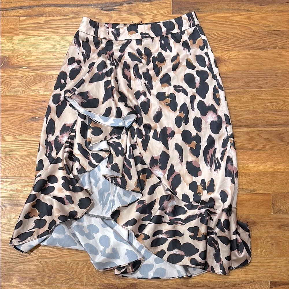 Satin Animal Print Midi Skirt